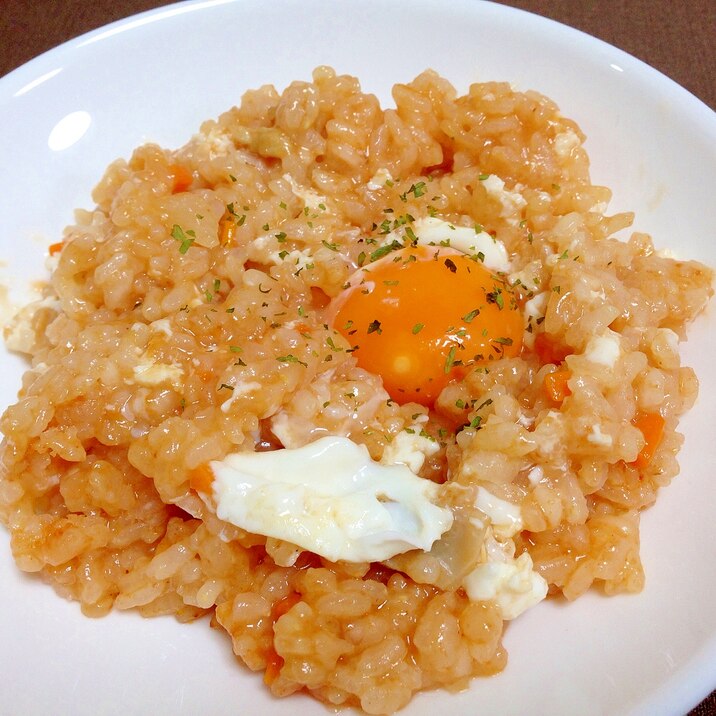 チキンライスで☆半熟卵のチキンリゾット